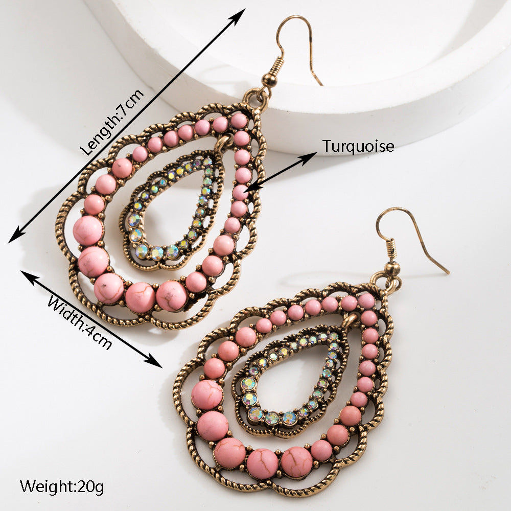 Wholesale Ethnic style teardrop-shaped turquoise earrings bohemian style earrings